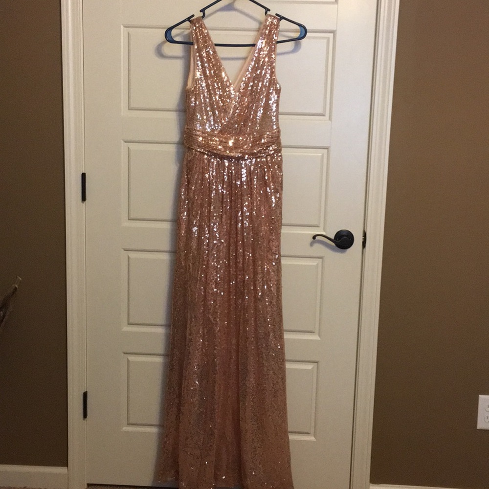 Kate Kasin Rose Gold Sequin bridesmaid dress